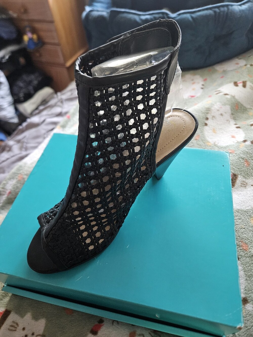 BRAND NEW ** Woven Peep-Toe High Heel Bootie in Black